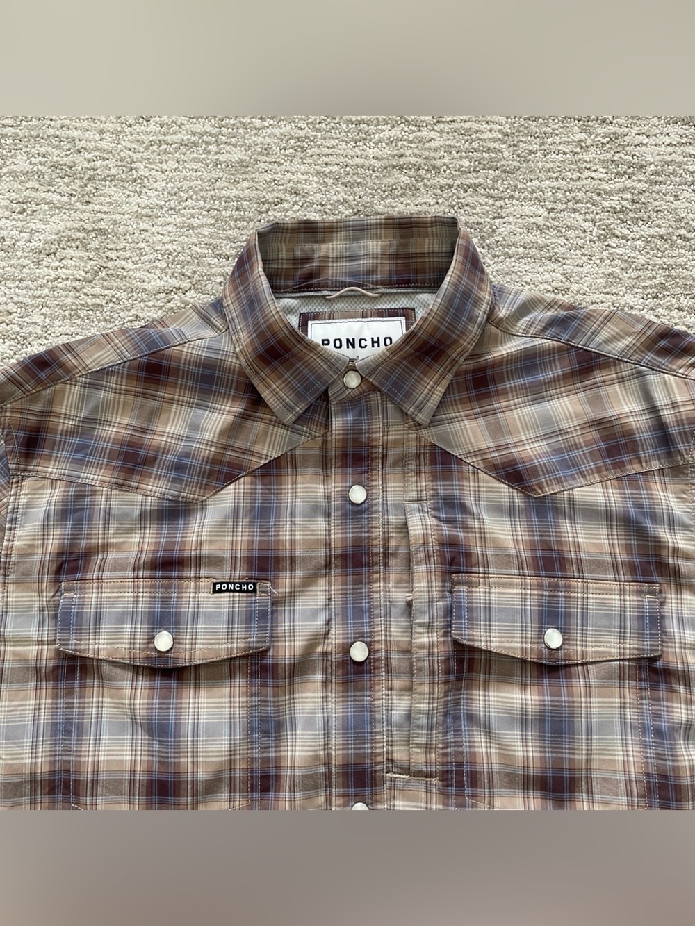 Poncho Slim Fit Size Plaid Pearl Snap Long Sleeve Fishing Shirt Men’s S Vented